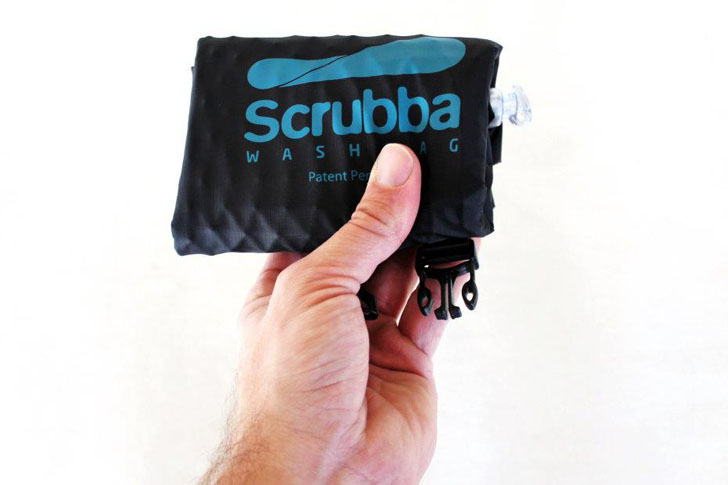 The Scrubba portable hand-powered washing machine.