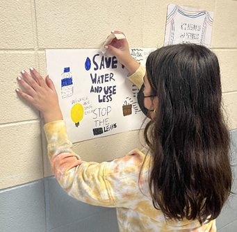 Students at Aldrich Elementary School in Howell, New Jersey created posters as part of their campaign to save water and energy.